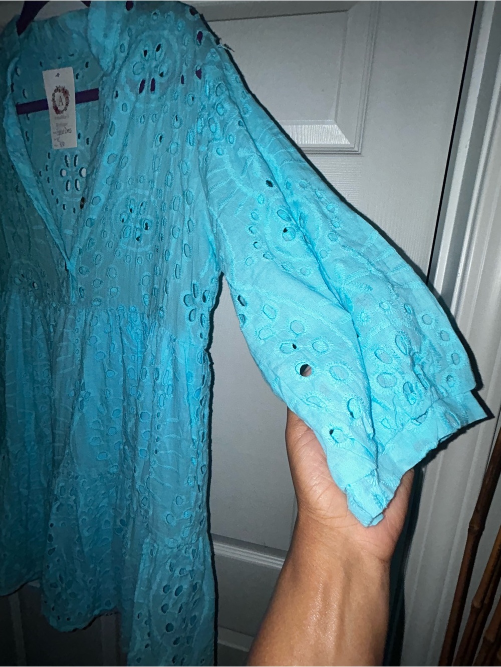 Lightweight Eyelet Tunic Top in Aqua Blue - Picture 4 of 10